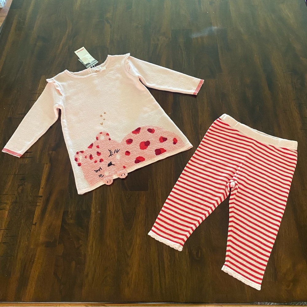 Catimini Paris Knit Pink Heart Sleeping Cat Set